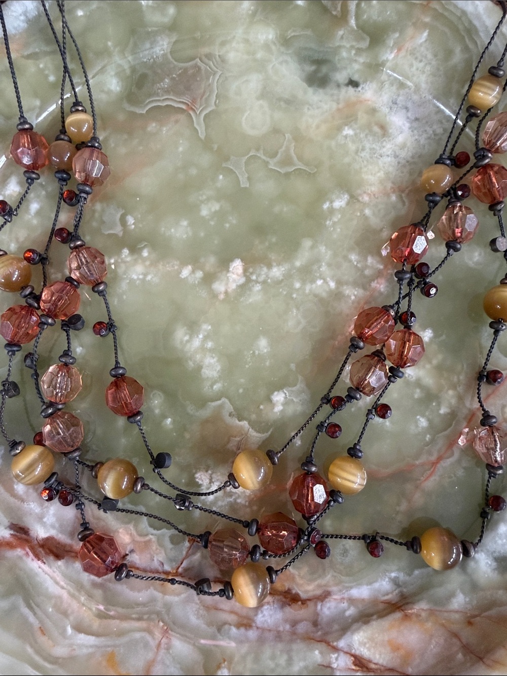 Multi-Strand Amber & Yellow Bead Necklace